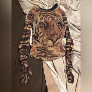 Urban Outfitters Tiger Graphic Long Sleeve Blouse